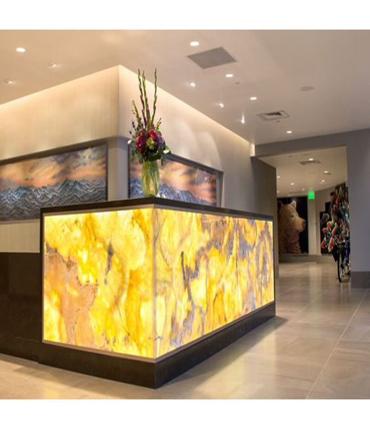 Unbelievable backlit onyx stone solid surface gym reception desk