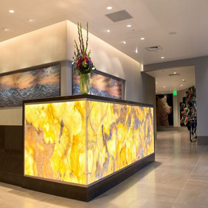 Unbelievable backlit onyx stone solid surface gym reception desk