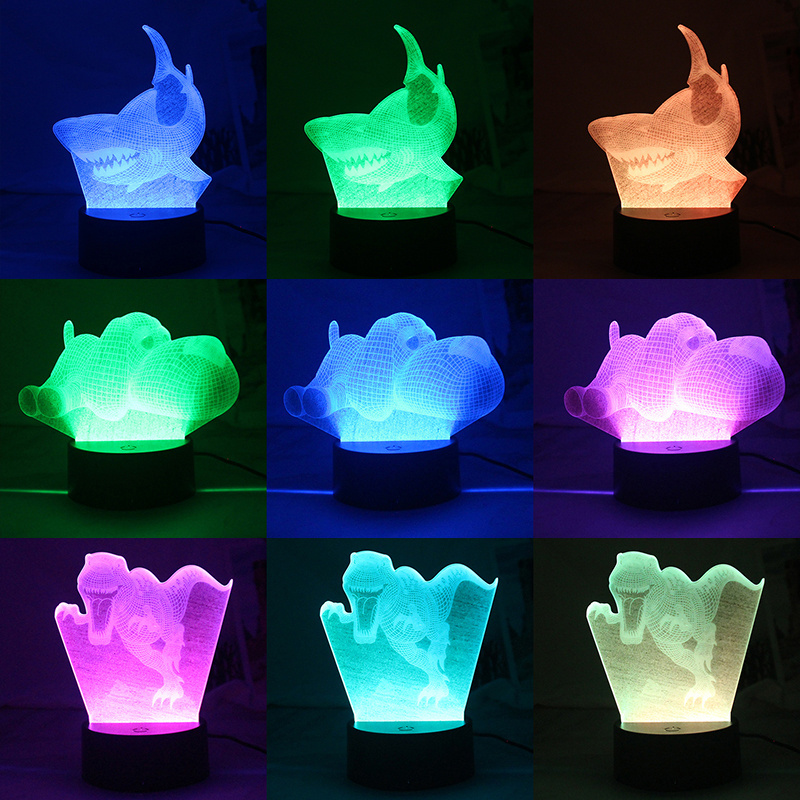 Manufacturer RGB Visual Room Decoration Kids Desk Table Bedside Custom Dinosaur Acrylic LED Illusion Night Light 3D Lamp