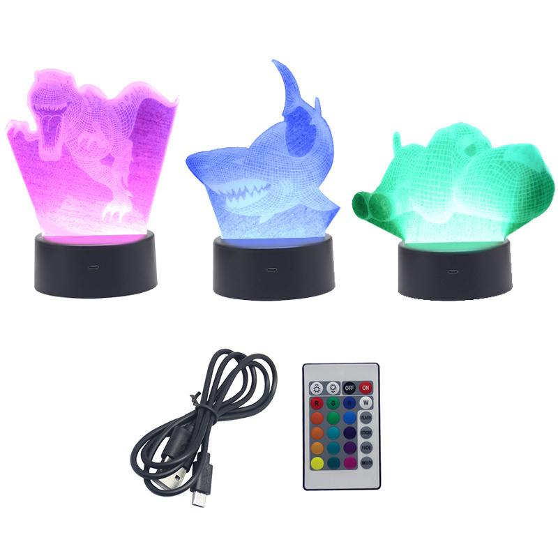 Manufacturer RGB Visual Room Decoration Kids Desk Table Bedside Custom Dinosaur Acrylic LED Illusion Night Light 3D Lamp