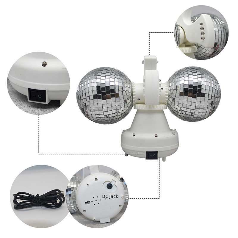 4 inch Home Room Party Lights Decoration Spinning LED Mirror Rotating Twin Disco Ball