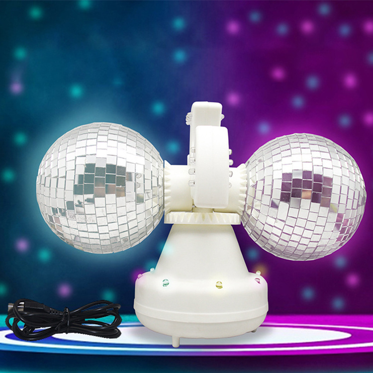 4 inch Home Room Party Lights Decoration Spinning LED Mirror Rotating Twin Disco Ball