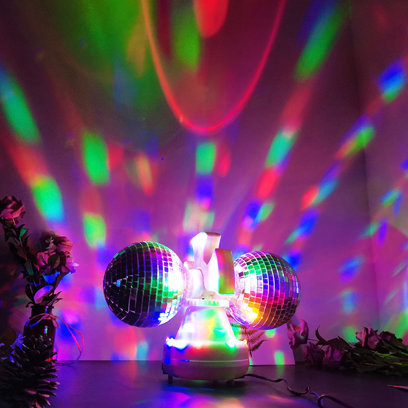 4 inch Home Room Party Lights Decoration Spinning LED Mirror Rotating Twin Disco Ball