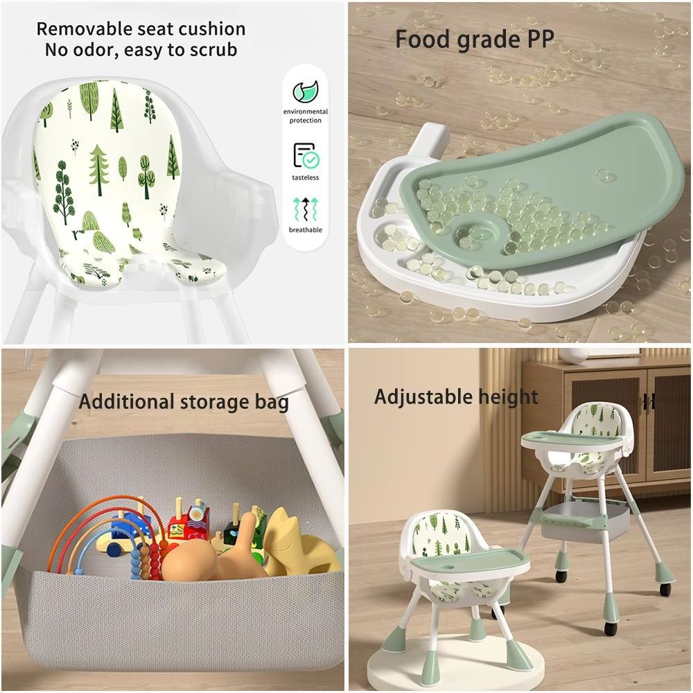 3 in 1 Multifunction Height Adjustable Dining Eating Baby High Feeding Chair With Wheel Cushion Table Plate