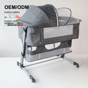 Folding Portable Height Adjustment Breathable Mesh Bedside Sleeper Baby Bed Newborn Baby Bassinet With Storage Basket