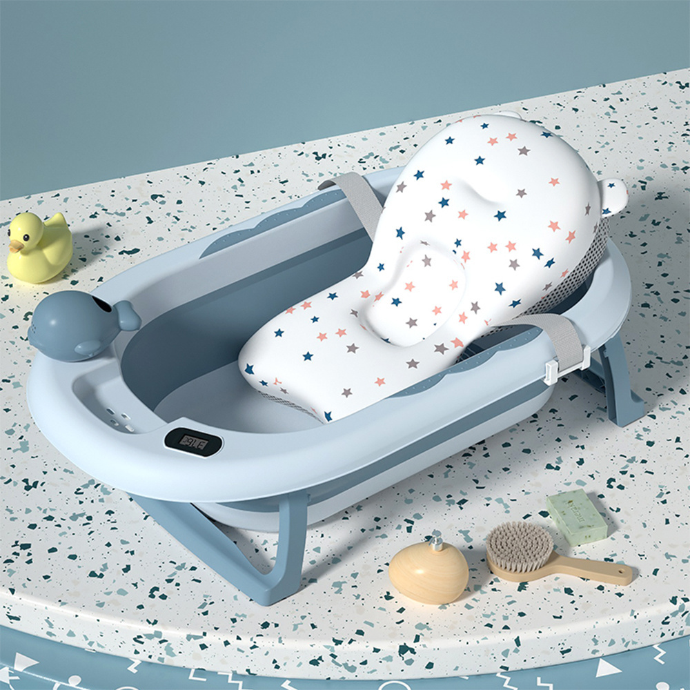 Wholesale Portable Foldable Collapsible Plastic Newborn Infant To Toddler Baby Bath Tub With Stand Temperature Sensor Shower