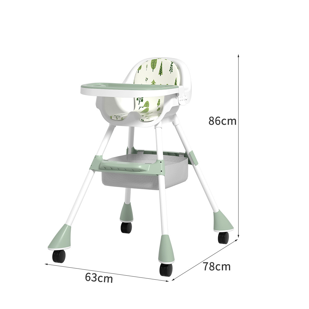 3 in 1 Multifunction Height Adjustable Dining Eating Baby High Feeding Chair With Wheel Cushion Table Plate