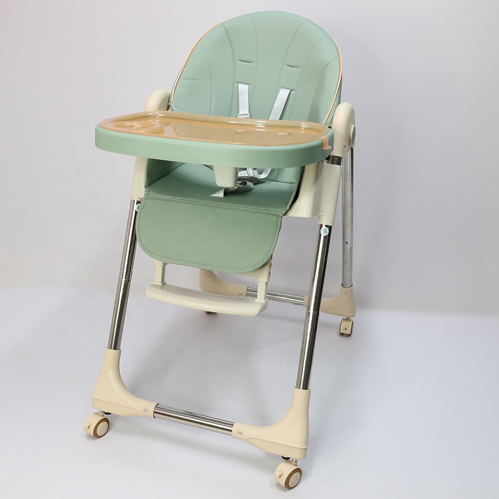 Adjustable Height Foldable Unique Portable Folding Plastic Kids Eating Dining Baby High Chair With Wheels For Children Feeding