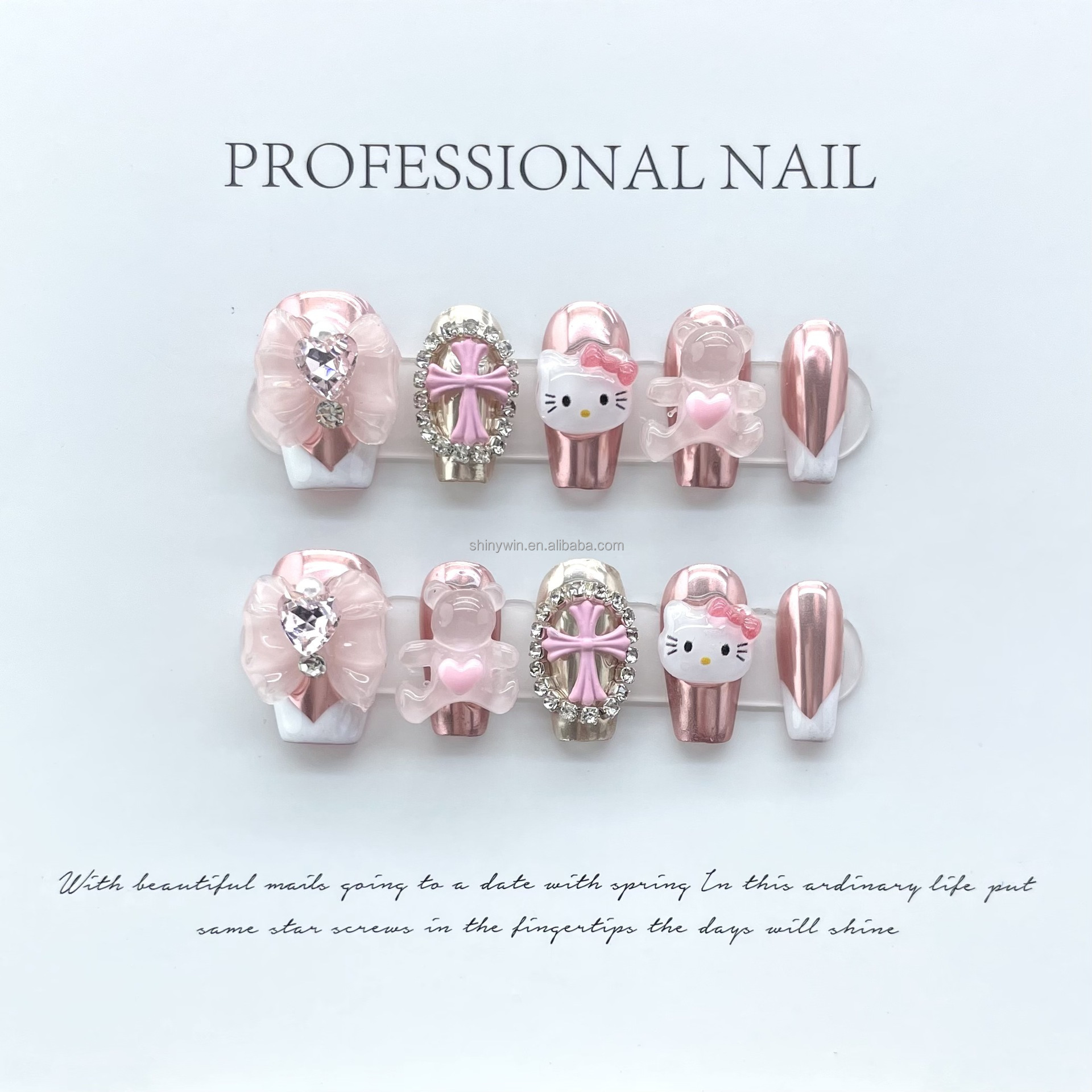 Wholesale Handmade Acrylic Press On Nails Tips Rhinestone Acrylic False Nails Artificial Fingernails Multiple Style