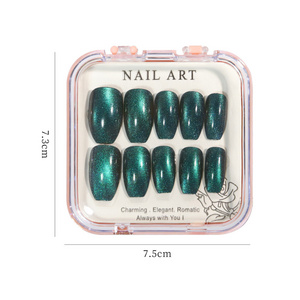 Custom Handmade False  Cat Eye Style Short Medium 3D Acrylic Press On Nails Tips Set