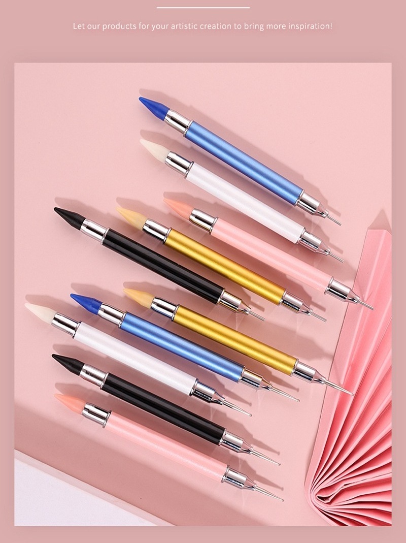 Wax Pencil for Rhinestones Acrylic Handle Applicator Double Head Dotting Pen Jewel Pick Tool with Storage Case Acrylic Nail Pen