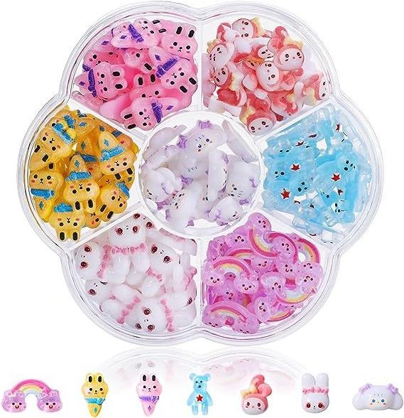 Resin Kawaii Cute Style Cartoon Character 70pcs/box 7gird/box Ketty Cat Melody Kuromi Pochacco Different Colors Nail Stones DIY