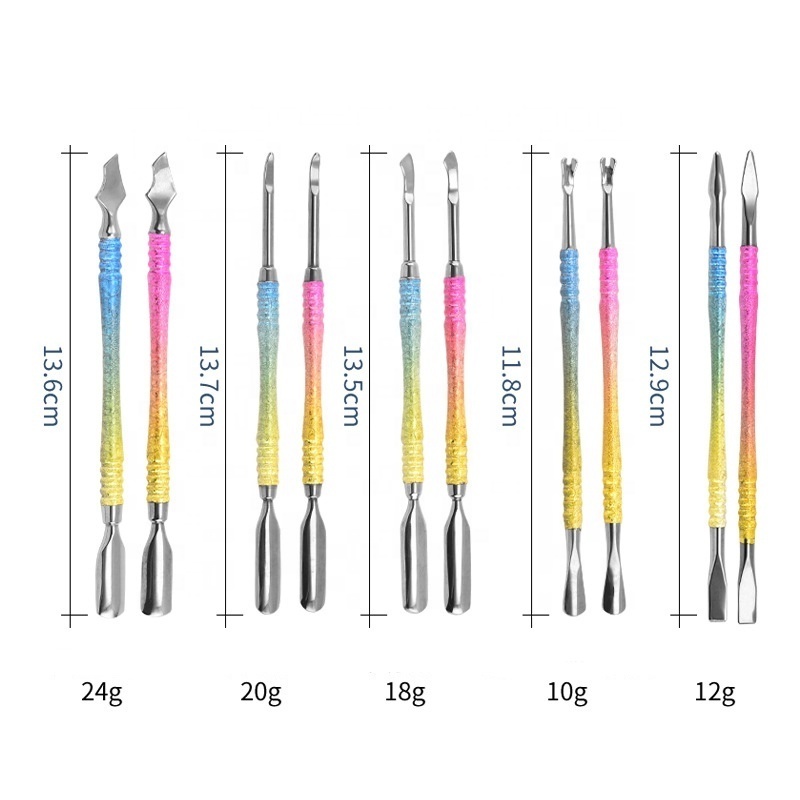 Stainless Steel Dual-Head Cuticle Pusher Gradient Nail Art Spoon for Salon Use Finger Nails Polish Remover Manicure Pedicure