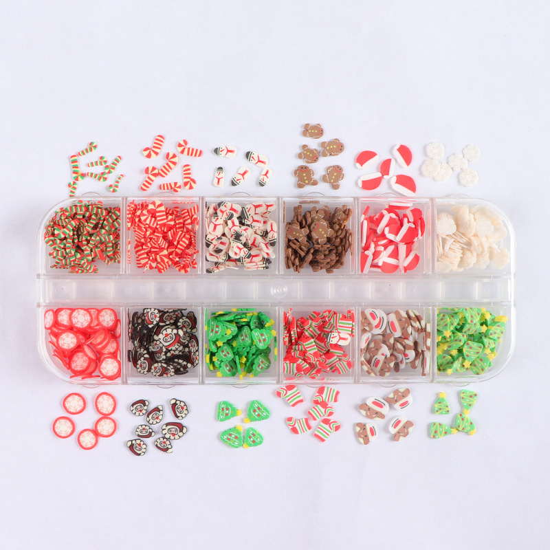 DIY Manicure 12 Grids Soft Pottery Christmas Slices Polymer Clay Nail Decoration