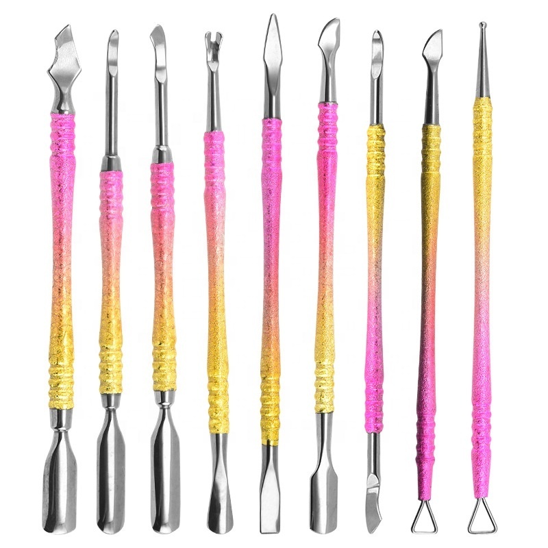 Stainless Steel Dual-Head Cuticle Pusher Gradient Nail Art Spoon for Salon Use Finger Nails Polish Remover Manicure Pedicure