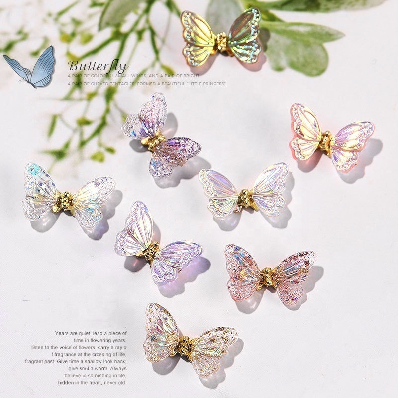 Wholesale 2024 New Design 3D Luxury Aurora Butterfly Zircon Diamond Nail Art Rhinestones DIY Nail Art Decoration Accessories