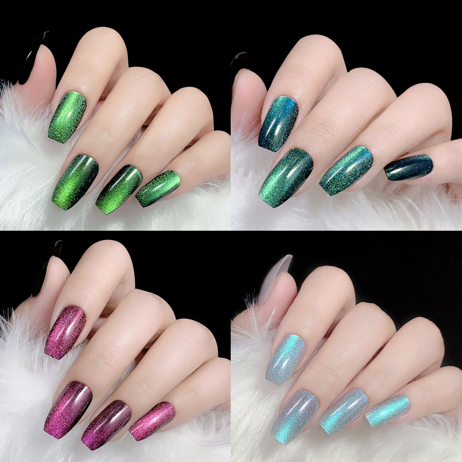 Custom Handmade False  Cat Eye Style Short Medium 3D Acrylic Press On Nails Tips Set