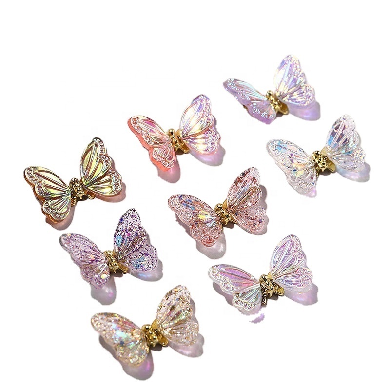 Wholesale 2024 New Design 3D Luxury Aurora Butterfly Zircon Diamond Nail Art Rhinestones DIY Nail Art Decoration Accessories