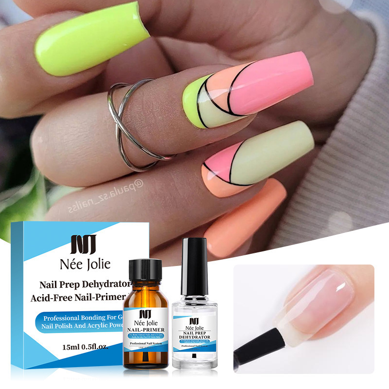 2 PCS/Set  nail prep dehydrator and ACID-FREE Primer Acrylic UV Gel Base Coat Primer Air Dry nail art primer