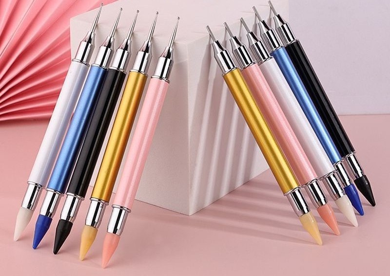 Wax Pencil for Rhinestones Acrylic Handle Applicator Double Head Dotting Pen Jewel Pick Tool with Storage Case Acrylic Nail Pen