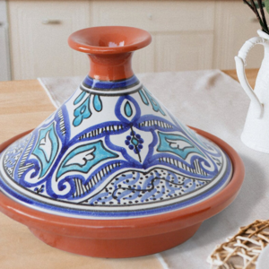 Traditional Hand-painted  Moroccan Tajine Blue & White Small Tagine Pot Clay Ceramic Glazed Berber Traditional Cookware