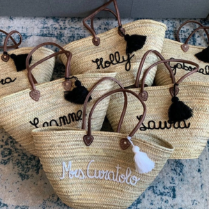 Chic Personalized Moroccan Straw Basket With A Pompom Market Straw Bag Palm Basket women's straw bag Daily Carry Bag