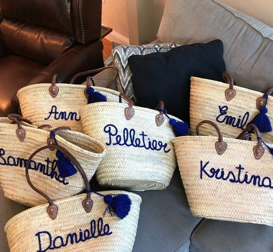 Chic Personalized Moroccan Straw Basket With A Pompom Market Straw Bag Palm Basket women's straw bag Daily Carry Bag