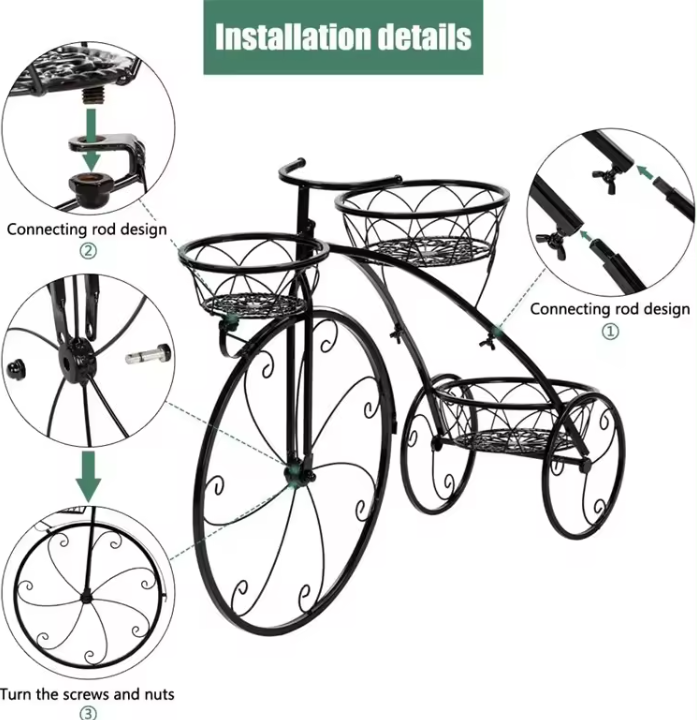 Great Gift for Plant Lovers Home Garden Decor Tricycle Plant Stand Flower Pot Cart Holder for Indoor & Outdoor Use