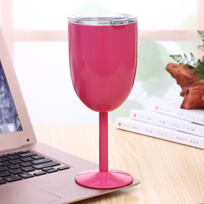 Stainless Steel Wine Glasses Cups.Double Walled Vacuum Insulated Wine Tumbler With Lid and Straw. Stainless steel wine goblet