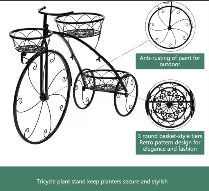 Great Gift for Plant Lovers Home Garden Decor Tricycle Plant Stand Flower Pot Cart Holder for Indoor & Outdoor Use