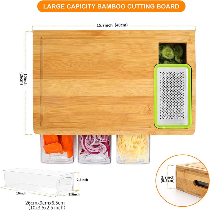 Cutting Board with Containers, Sturdy Meal Prep Station for Kitchen, Includes 4 Graters, 4 Trays with Lids Easy Food Storage