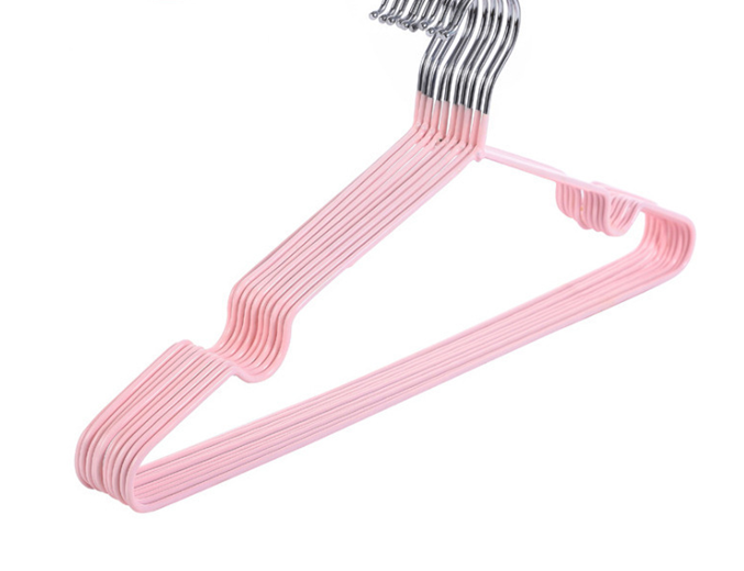 Wholesale household traceless simple coat hanger metal non-slip belt groove dip plastic process adult coat hanger