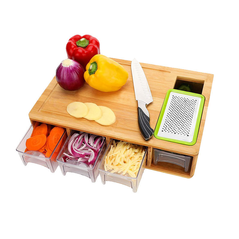 Cutting Board with Containers, Sturdy Meal Prep Station for Kitchen, Includes 4 Graters, 4 Trays with Lids Easy Food Storage