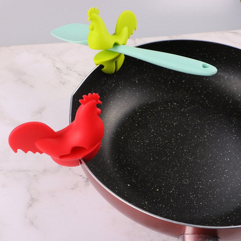 Silicone Rooster Spoon Holder Anti Overflow Pot Pan Clip Multi Function Kitchen Accessories