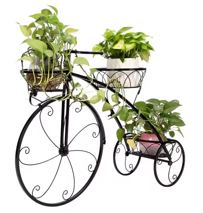 Great Gift for Plant Lovers Home Garden Decor Tricycle Plant Stand Flower Pot Cart Holder for Indoor & Outdoor Use