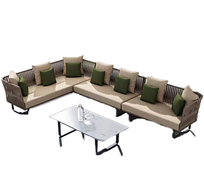 Leisure outdoor furniture waterproof hotel villa garden metal frame pe rattan wicker sectional outdoor sofa