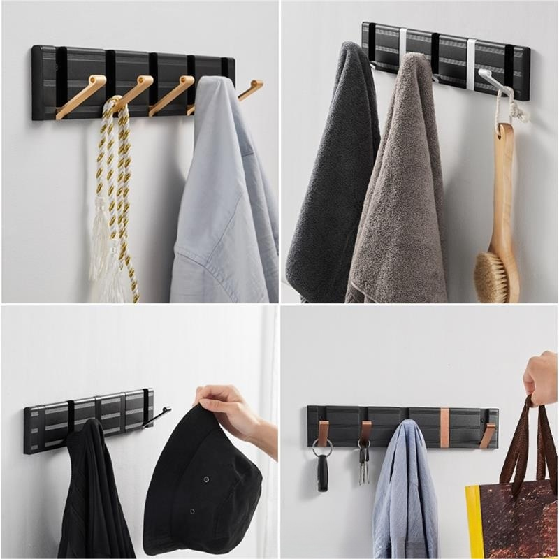 Silver 5 hooks Wholesale Hidden folding hooks Bathroom kitchen living room door back closet porch Aluminum Alloy hooks