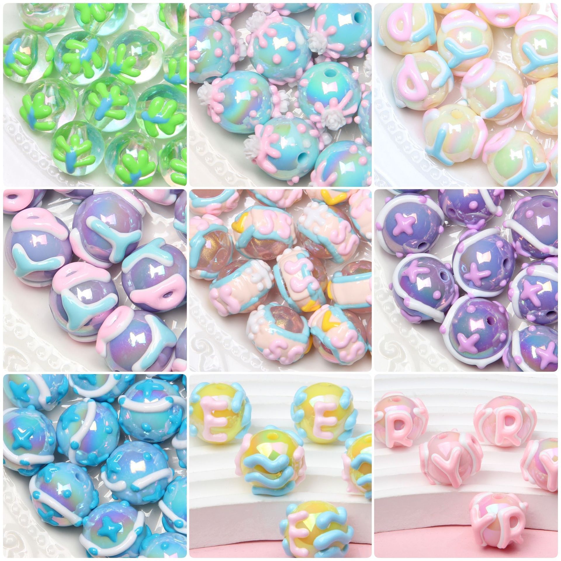 Wholesale Acrylic Colorful Hand Painted Oil Drop Pearls Beads for Jewelry Making DIY Charm Necklace Bracelet