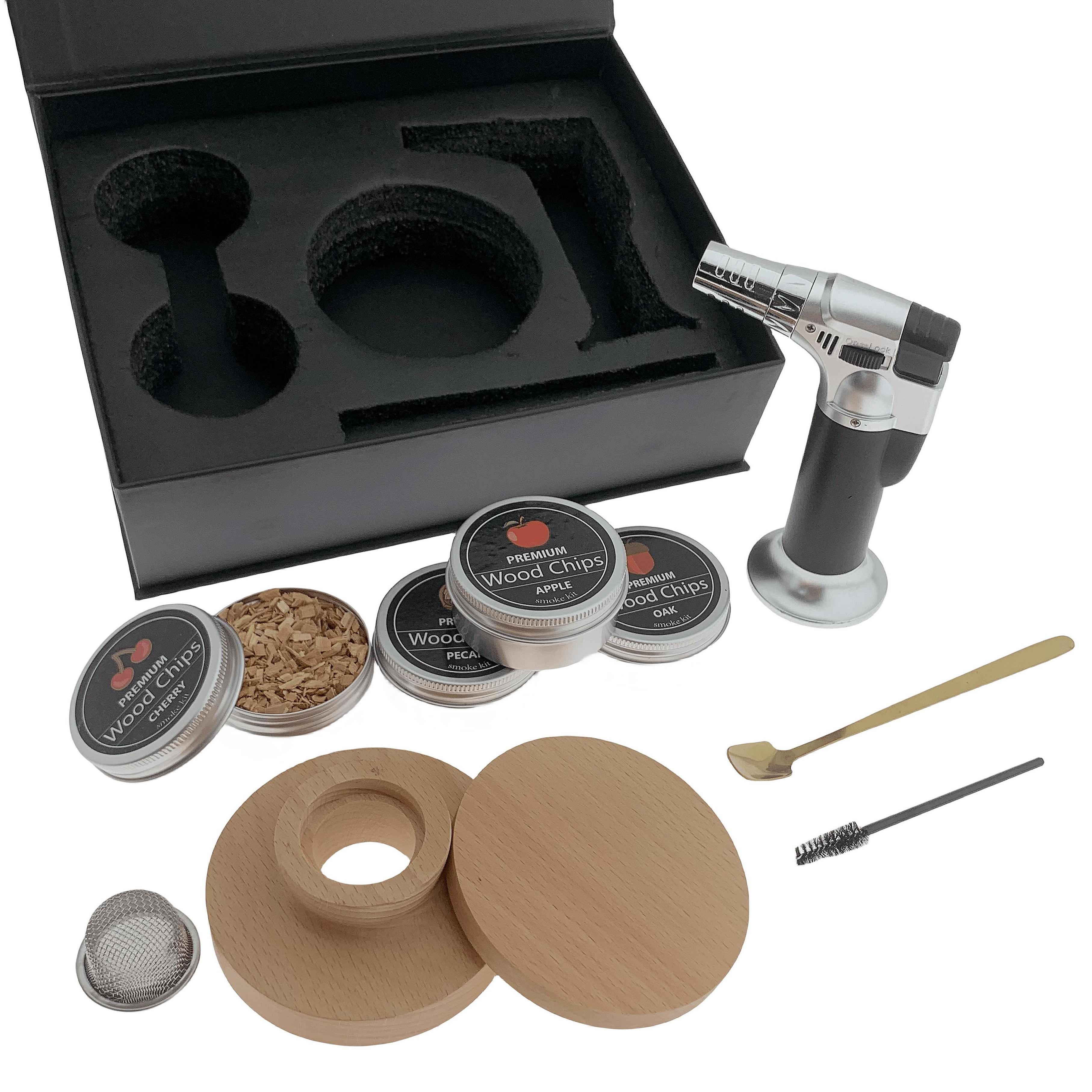 10 Years Factory Bartending Cocktail Smoker Kit Set With Torch And 4 Kind Of Wood Chips Wooden Box For Whiskey Cocktail Smoker