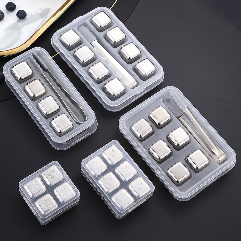 Bar Accessories Cooling Stones Stainless Steel 304 Whiskey Ice Cube for Cola Wine Drinks Gift Box Whiskey Chilling Rocks