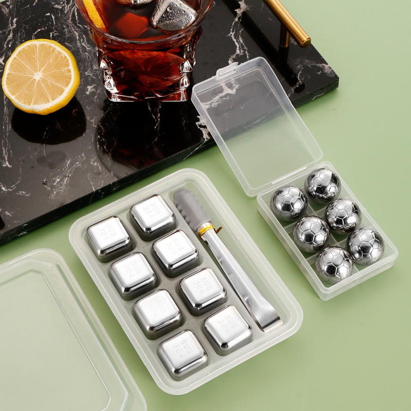 Bar Accessories Cooling Stones Stainless Steel 304 Whiskey Ice Cube for Cola Wine Drinks Gift Box Whiskey Chilling Rocks