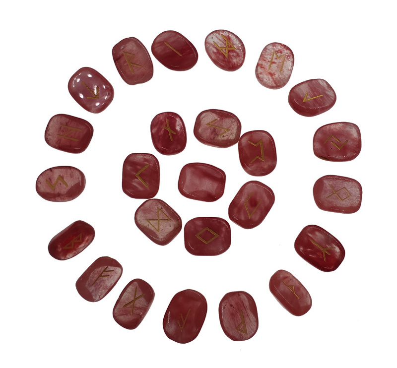 Natural watermelon red crystal rune stone set custom semi-precious gemstone runes stones