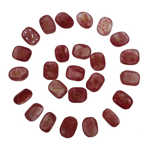 Natural watermelon red crystal rune stone set custom semi-precious gemstone runes stones