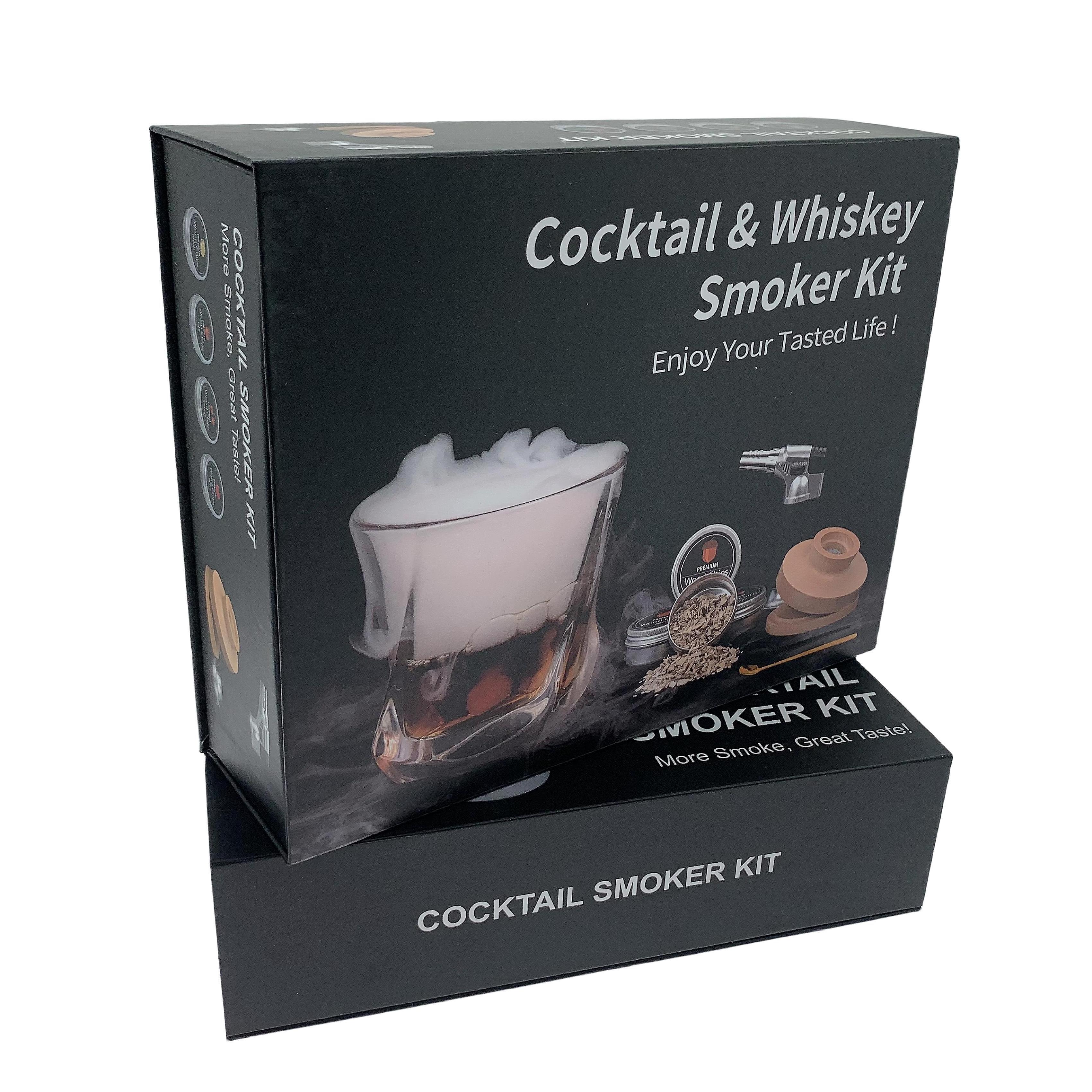 10 Years Factory Bartending Cocktail Smoker Kit Set With Torch And 4 Kind Of Wood Chips Wooden Box For Whiskey Cocktail Smoker