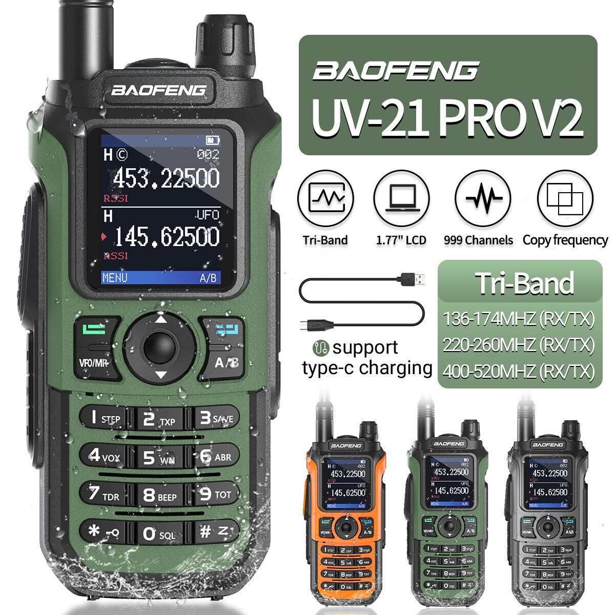 Baofeng UV-21 Pro Walkie Talkie Long Range 999 CHS Intercom Type-C Ham Radio UV 21 Pro V2 HF Transceiver Dual Band Two Way Radio