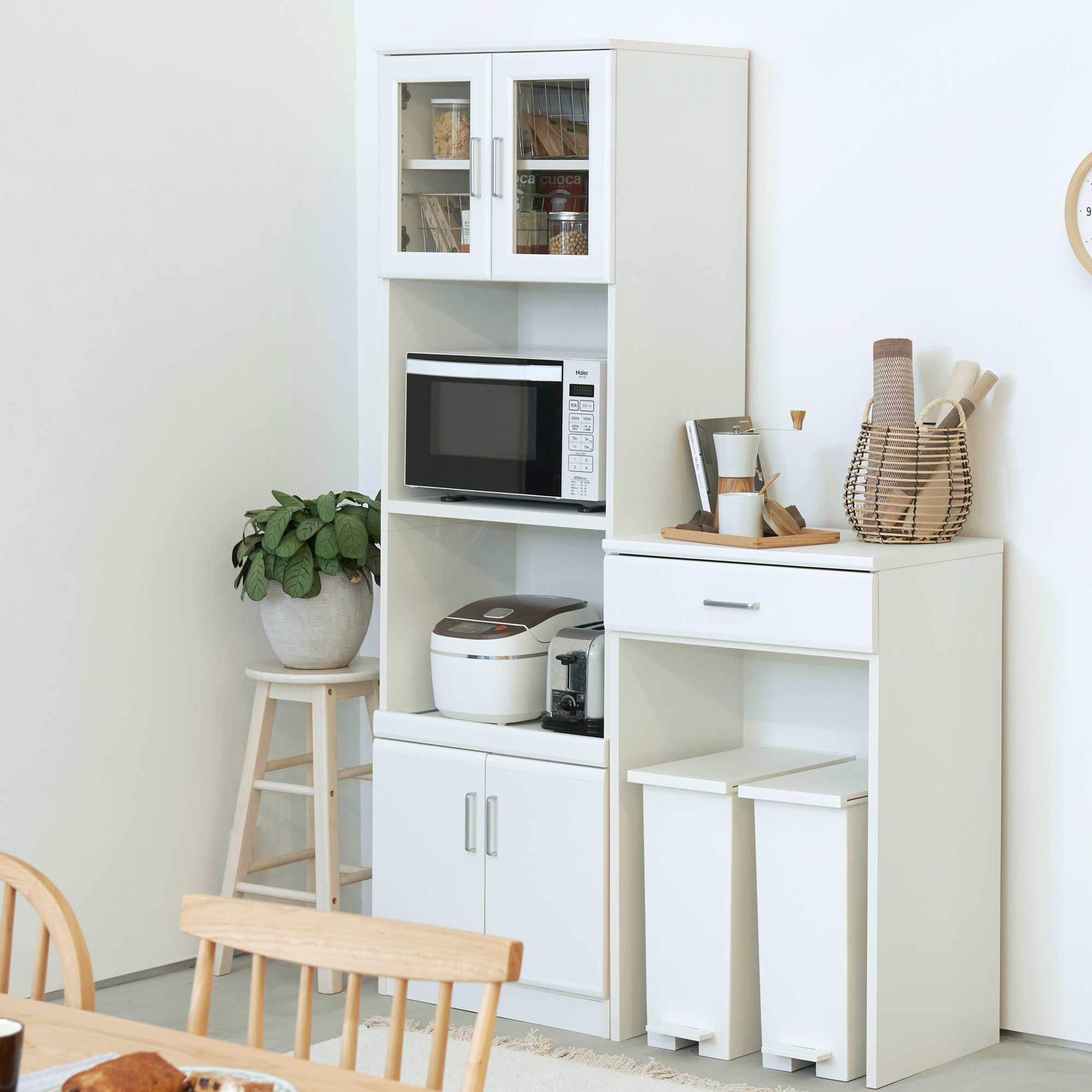 White simple design custom kitchen storage solid wood cabinet