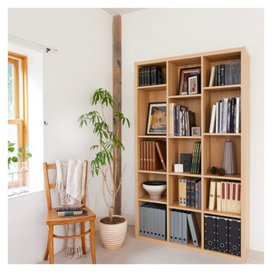 Japanese home open square wooden library bookcase storage with modern taste