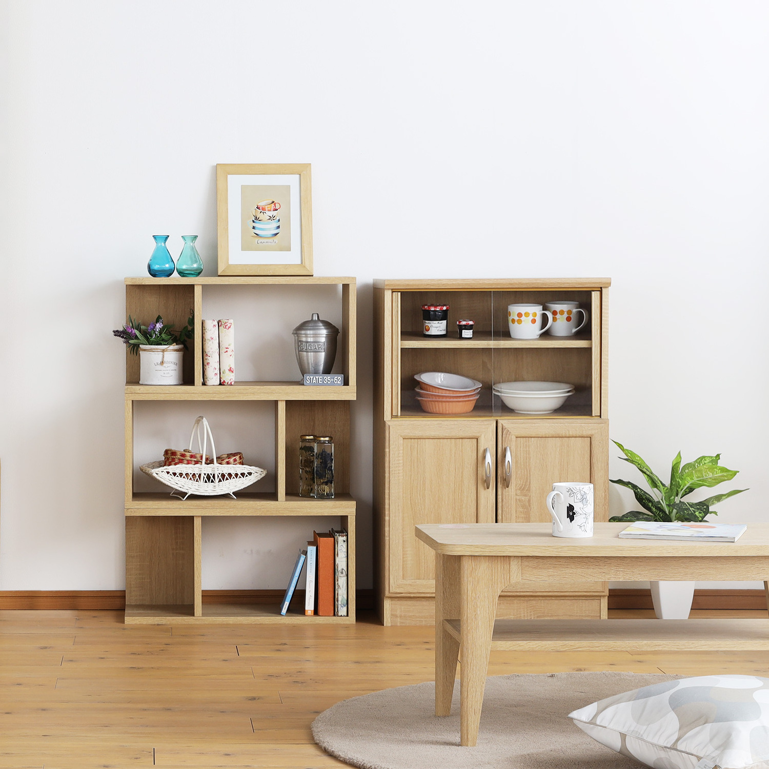 Open standing type rack wooden shelving unit storage living room