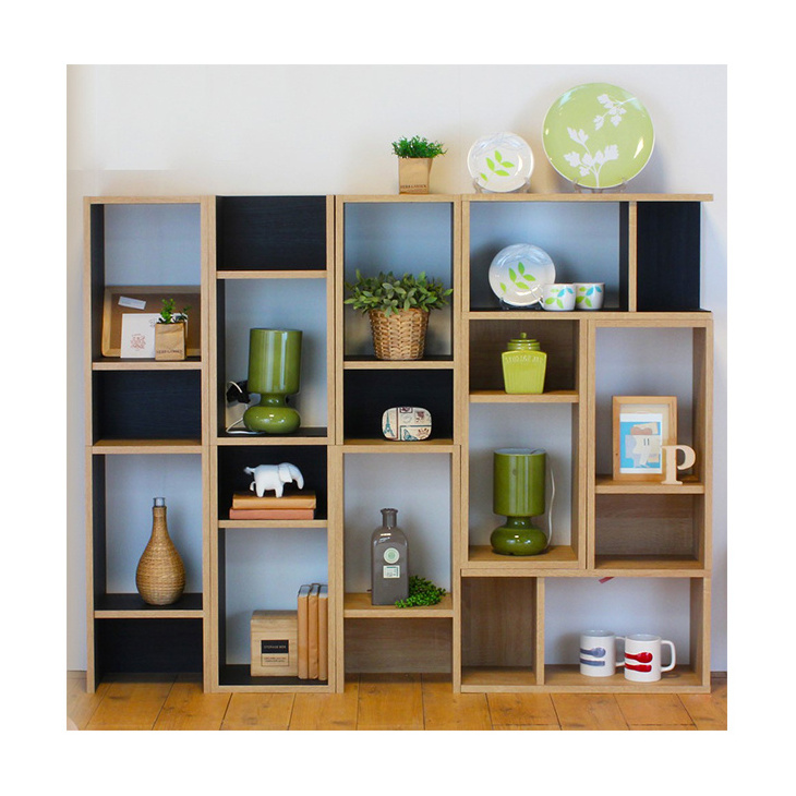 Multi use standing type open wood shelving unit for living room