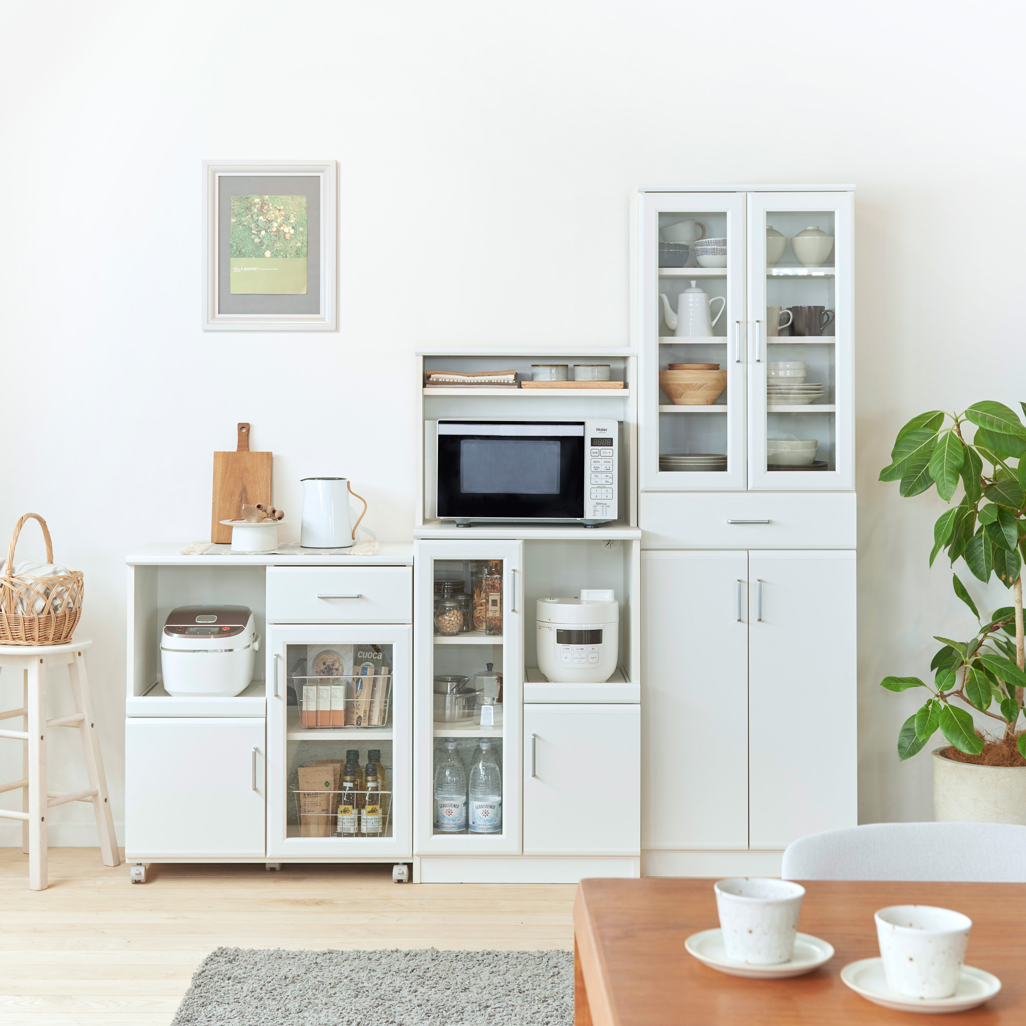 White simple design custom kitchen storage solid wood cabinet